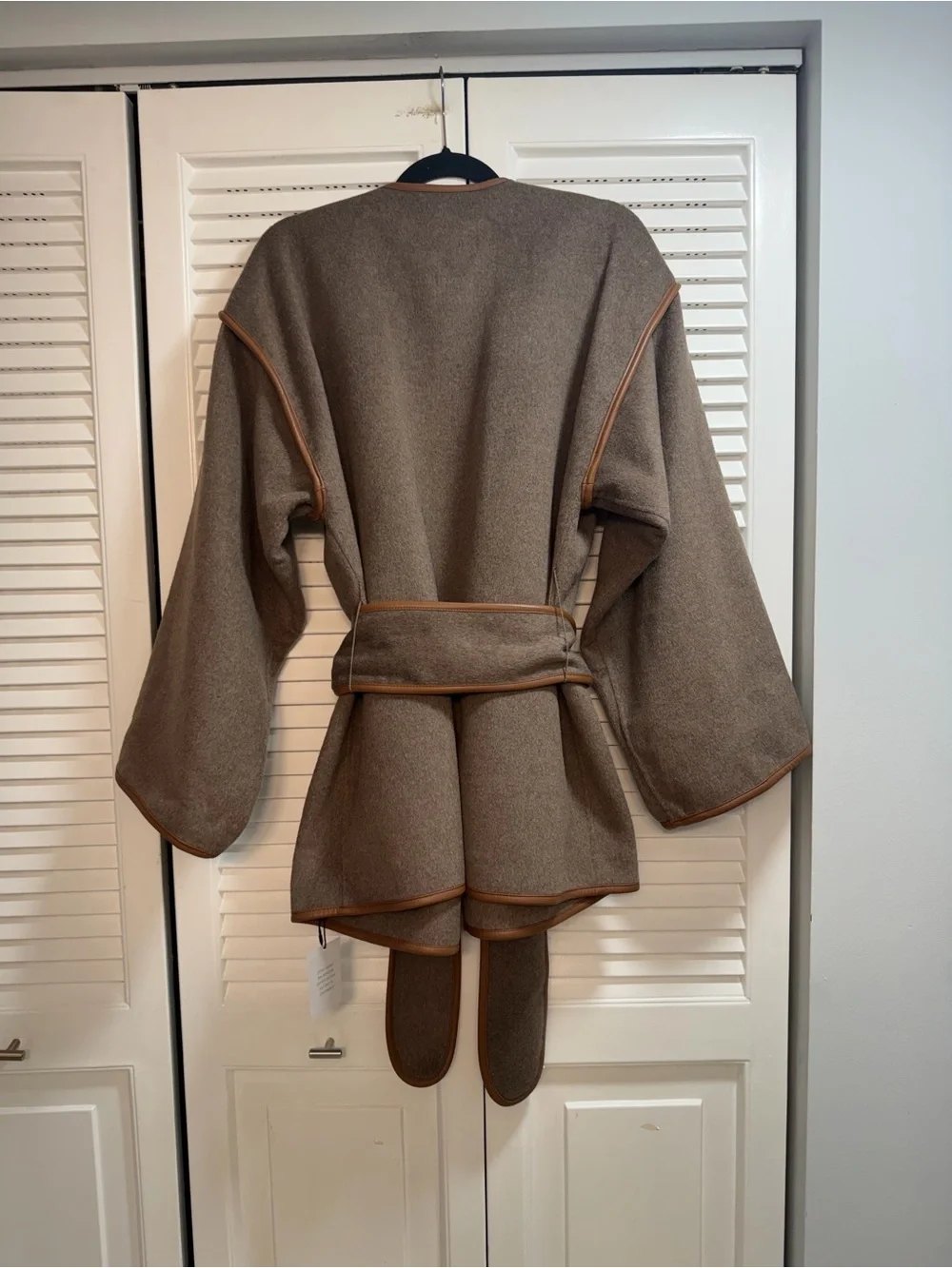 HELSA Taupe Open-Front Jacket with Brown Faux Leather Trim